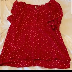 Elle flutter sleeve blouse- small red and white